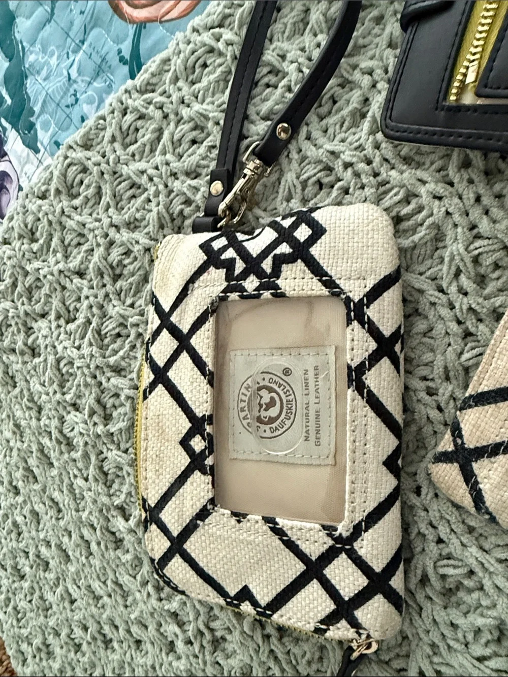 Spartina 449 Black & Cream Geometric 3-Piece Wristlet, Zip Pouch & Card Case Set